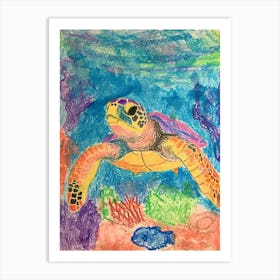 Colourful Underwater Sea Turtle Scribble Art Print