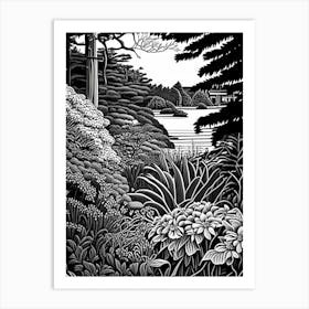 Coastal Maine Botanical Gardens, 1, Usa Linocut Black And White Vintage Art Print