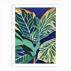 Mint Leaf Colourful Abstract Linocut Art Print