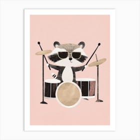 Raccoon Playing Drums Art Print