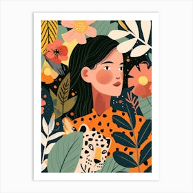 Asian Girl With Leopard Art Print