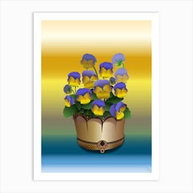 Yellow And Purple Viola Flowers In A Copper Pot Art Print