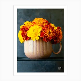 Marigold Flowers In A Cup Art Print