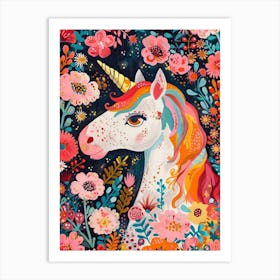 Unicorn In The Meadow Floral Portrait 1 Poster