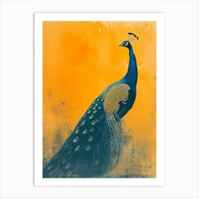 Orange & Blue Vintage Peacock In The Wild 1 Art Print