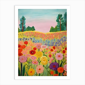 Floral Botanical Drawing Flower Garden Painting Colorful Scenery Art Print