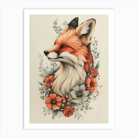 Amazing Red Fox With Flowers 18 Art Print