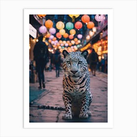 Lanterns and Snow Leopard Art Print