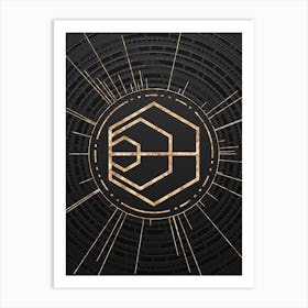 Geometric Glyph in Gold with Radial Array Lines on Dark Gray n.0011 Art Print