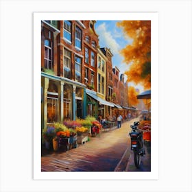 The city of Amsterdam, Netherlands, streets, cafes, passing by, the beauty of summer, oil colors..33 Art Print