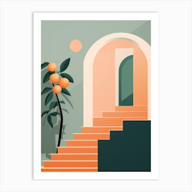 Amale0130 Illustration Of Stairs And An Orange Tree On Them In Art Print