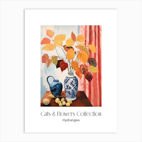 Cats & Flowers Collection Hydrangea Flower Vase And A Cat, A Painting In The Style Of Matisse 1 Art Print