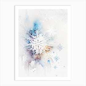 White, Snowflakes, Storybook Watercolours 4 Art Print