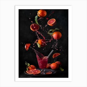 Fruits Water Orange Fresh Art Print