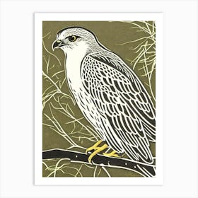 Eurasian Sparrowhawk Linocut Bird Art Print