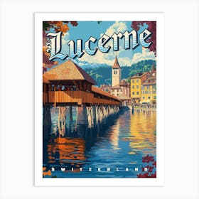 Lucerne Switzerland Vintage Travel Art Print