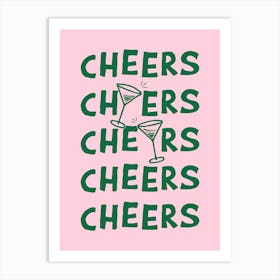 Cheers Cocktail Drinks in Green and Pink Art Print
