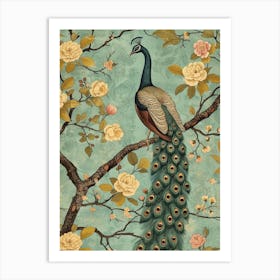 Vintage Blue Peacock Wallpaper Style 2 Art Print