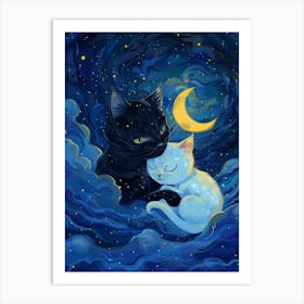 Black Cat And White Cat Art Print