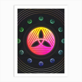 Neon Geometric Glyph in Pink and Yellow Circle Array on Black n.0106 Art Print