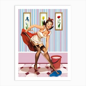 Pin Up Girl Cleaning Art Print