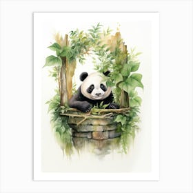 Panda Art Woodworking Watercolour 2 Art Print