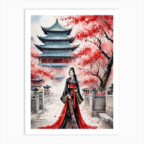 Chinese Woman In Red Dress 1 Art Print