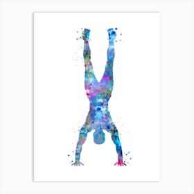 Handstand Male Gymnast In Watercolor Art Print