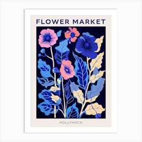 Blue Flower Market Poster Hollyhock 3 Art Print