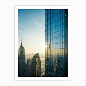 A Picture Of A Contemporary Office Building Its Sleek Facade Reflecting The Early Morning Sunlight (1) Art Print