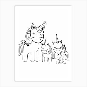 Minimalist Black & White Unicorn Doodle 1 Art Print