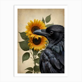 Crow With Sunflowers 3 Art Print