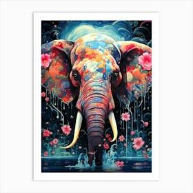 Elephant With Flowers Art Print