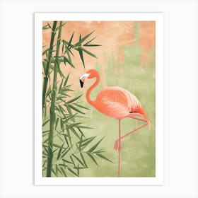 Andean Flamingo And Bamboo Minimalist Illustration 2 Art Print