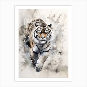 Tiger Art In Sumi E (Japanese Ink Painting) Style 4 Art Print