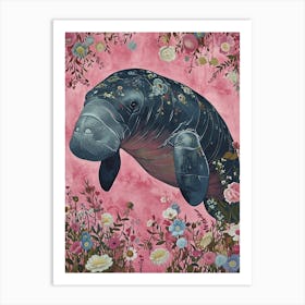 Floral Animal Painting Manatee 2 Art Print