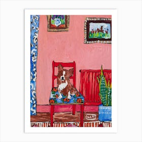 Corgi Dog In Red Chair In Pink Interior Painting Art Print