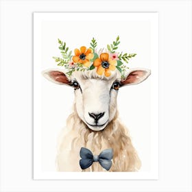 Baby Blacknose Sheep Flower Crown Bowties Animal Nursery Wall Art Print (26) Art Print