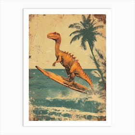 Vintage Parasaurolophus Dinosaur On A Surf Board 1 Art Print