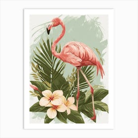 Jamess Flamingo And Plumeria Minimalist Illustration 3 Art Print