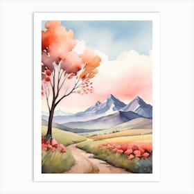 Tranquil Mountains In Minimalist Watercolor Vertical Composition 51 Art Print