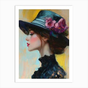 Woman In Black Hat Art Print