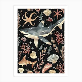 Cookiecutter Shark Seascape Black Pattern Art Print