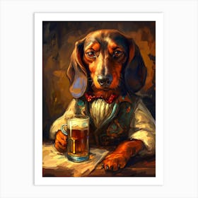 Kakalotz Fancy Dachshund Drinking Beer In The Style Of Edgar J Art Print
