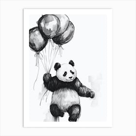 Giant Panda Holding Balloons Ink Illustration 1 Art Print