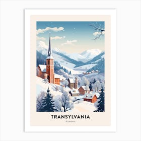 Vintage Winter Travel Poster Transylvania Romania 3 Art Print