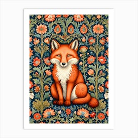 Fox In Floral Pattern Art Print