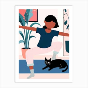 Yoga With Cat 1 Art Print