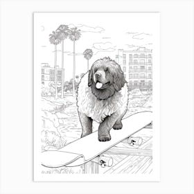 Newfoundland Dog Skateboarding Line Art 1 Art Print