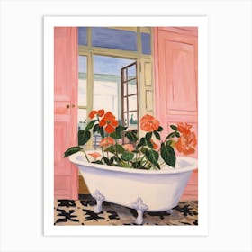 A Bathtube Full Hibiscus In A Bathroom 2 Art Print